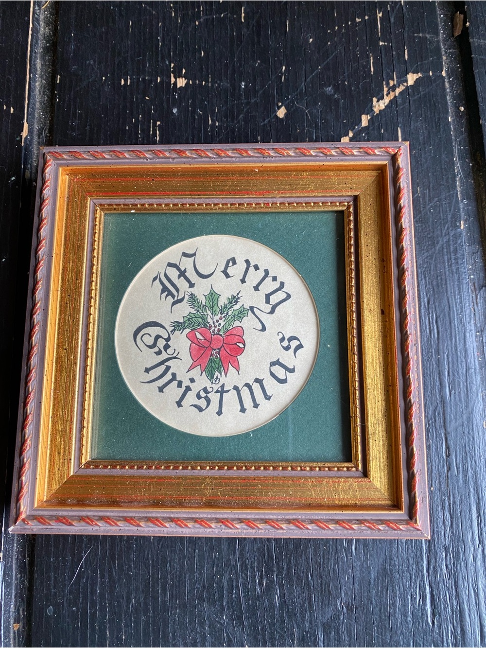 Framed Merry Christmas Wall Art in Green and Gold